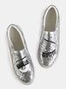 Embroidered Glitter Slip On Sneakers SILVER