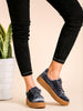 Blue Grey Faux Suede Lace Up Rubber Sole Low Top Sneakers