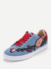 Flower Embroidery Lace Up Denim Sneakers