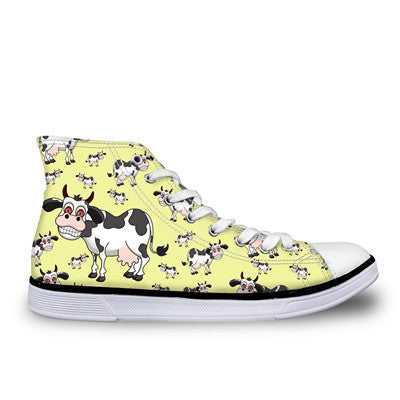 High Top 3D Funny Cows Printing Casual Shoe